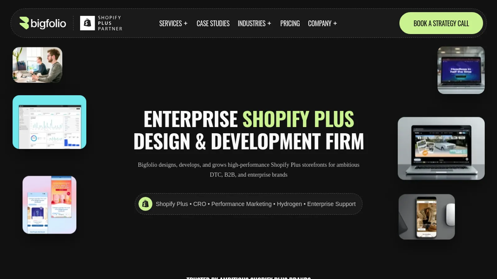Screenshot of the Bigfolio LLC — Shοpify Plus, Hydrogen, Custom Apps & ERP Integrations | Los Angeles homepage