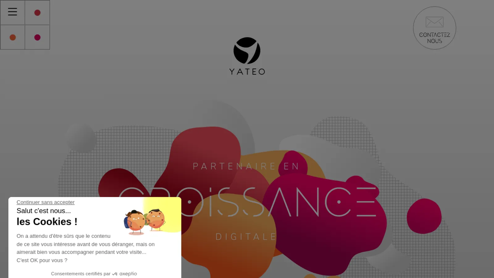 Screenshot of the YATEO homepage