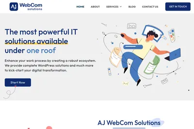 Screenshot of the AJ WebCom Solutions homepage