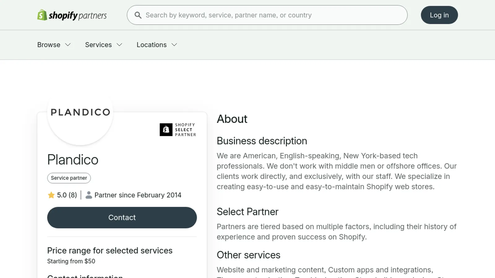 Screenshot of the Plandico homepage