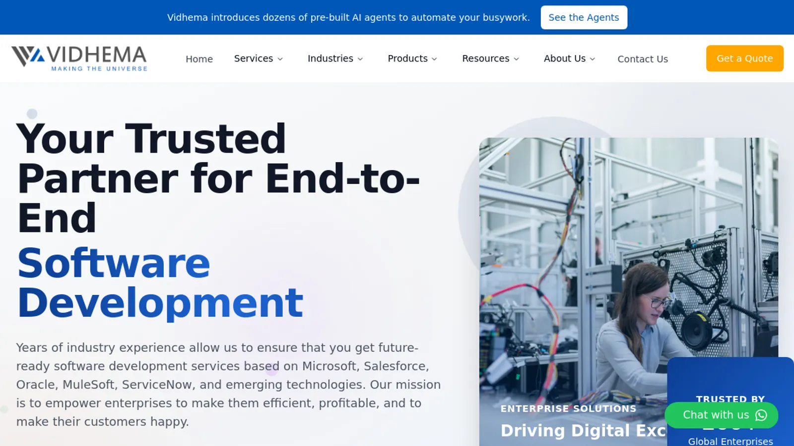 Screenshot of the Vidhema Technologies homepage