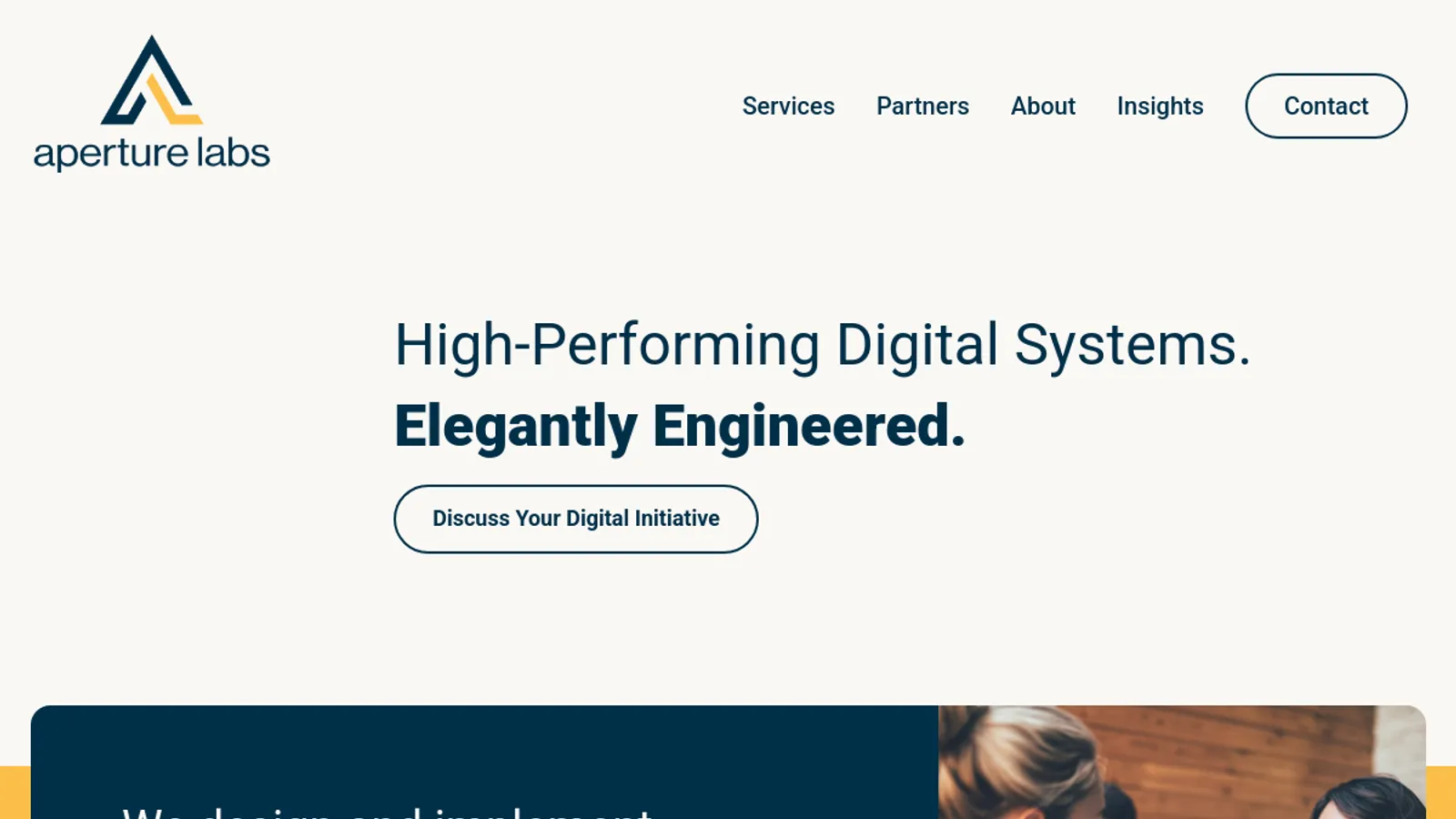 Screenshot of the Aperture Labs homepage