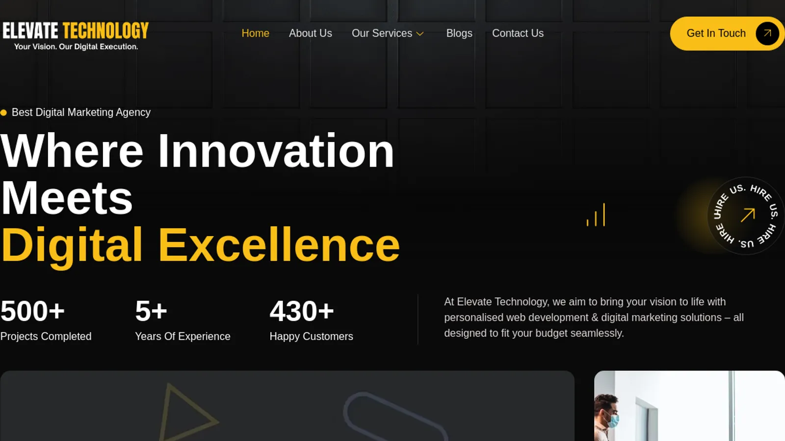 Screenshot of the Elevate Technology homepage