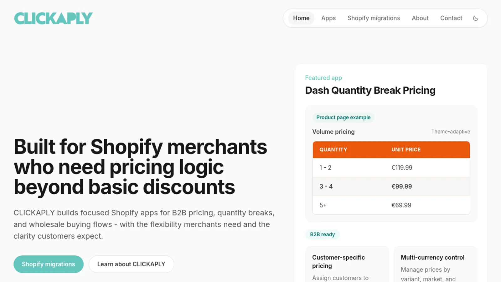 Screenshot of the Clickaply homepage
