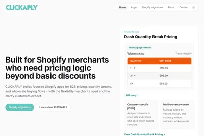 Screenshot of the Clickaply homepage