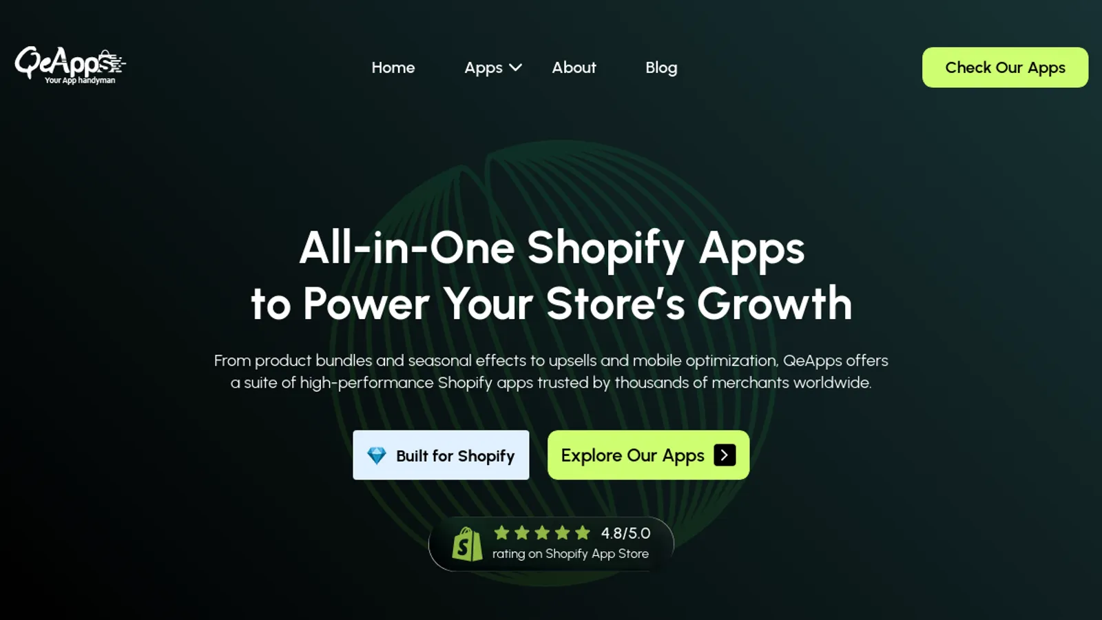 Screenshot of the QeApps homepage