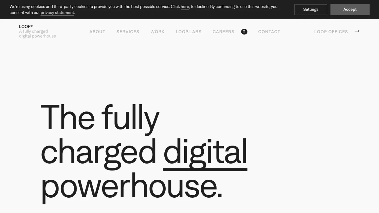 Screenshot of the LOOP homepage