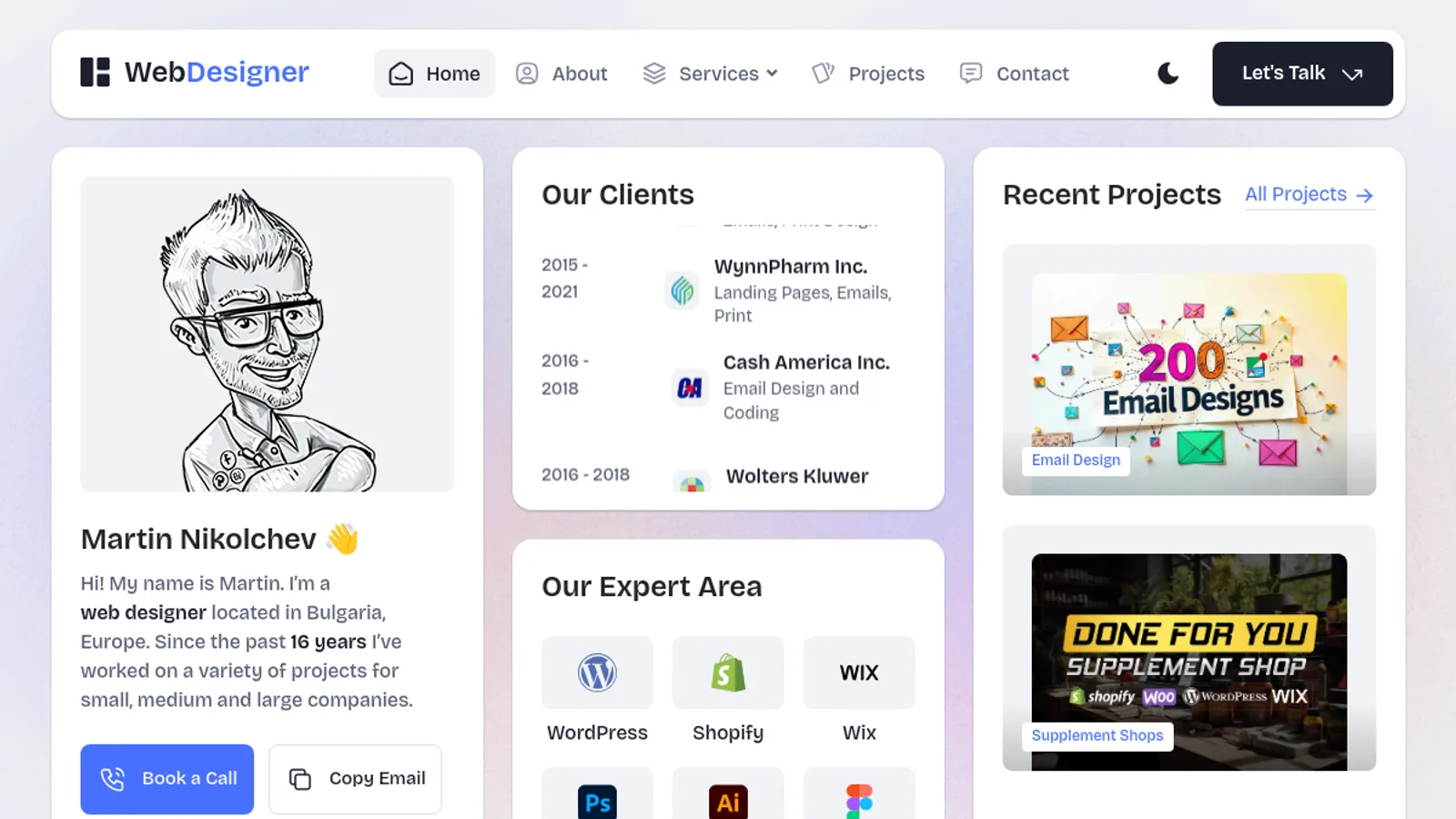 Screenshot of the Web Designer homepage