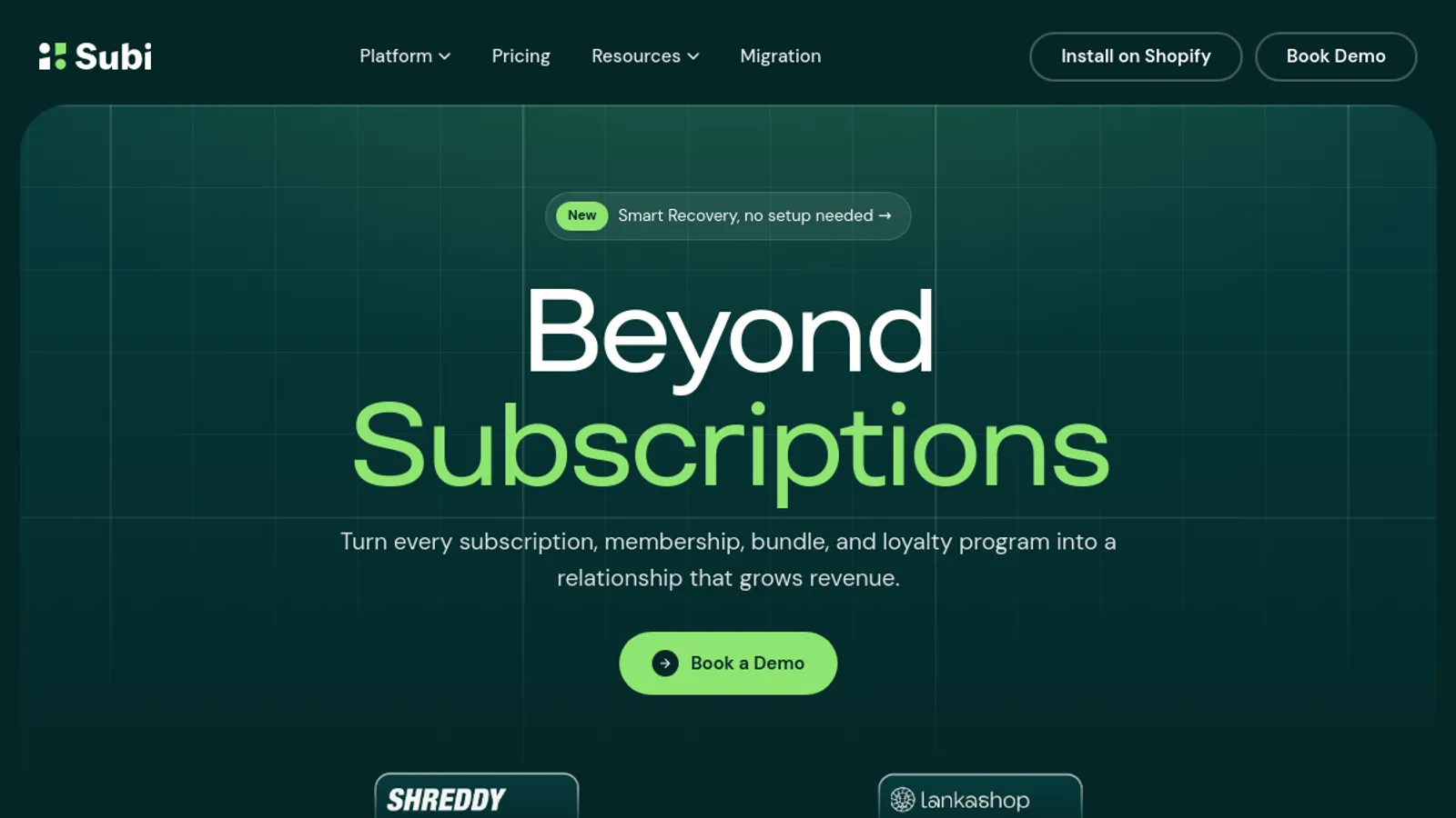 Screenshot of the Subi Subscriptions App homepage