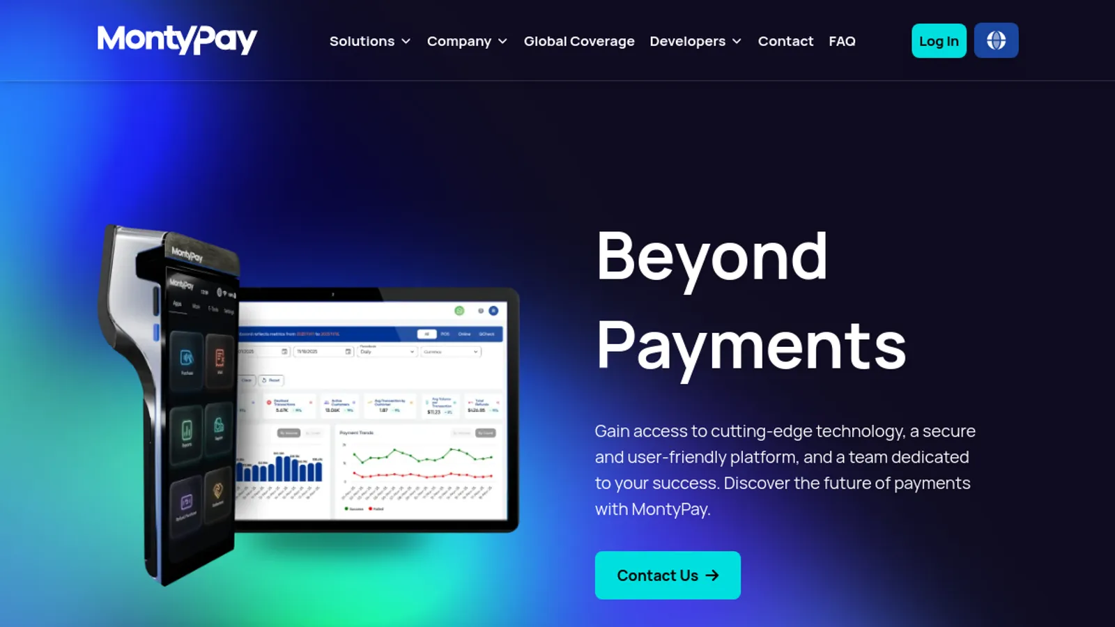 Screenshot of the MontyPay homepage