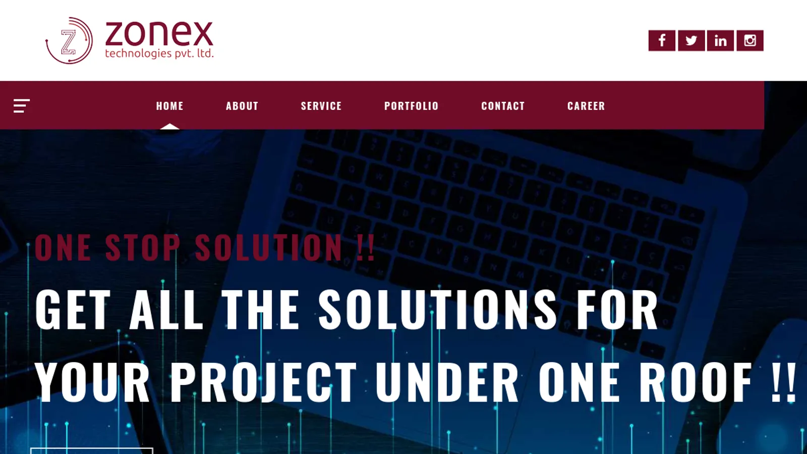 Screenshot of the Zonex Technologies Pvt. Ltd. homepage