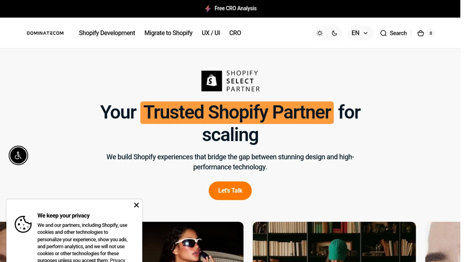 Screenshot of the Dominatecom homepage