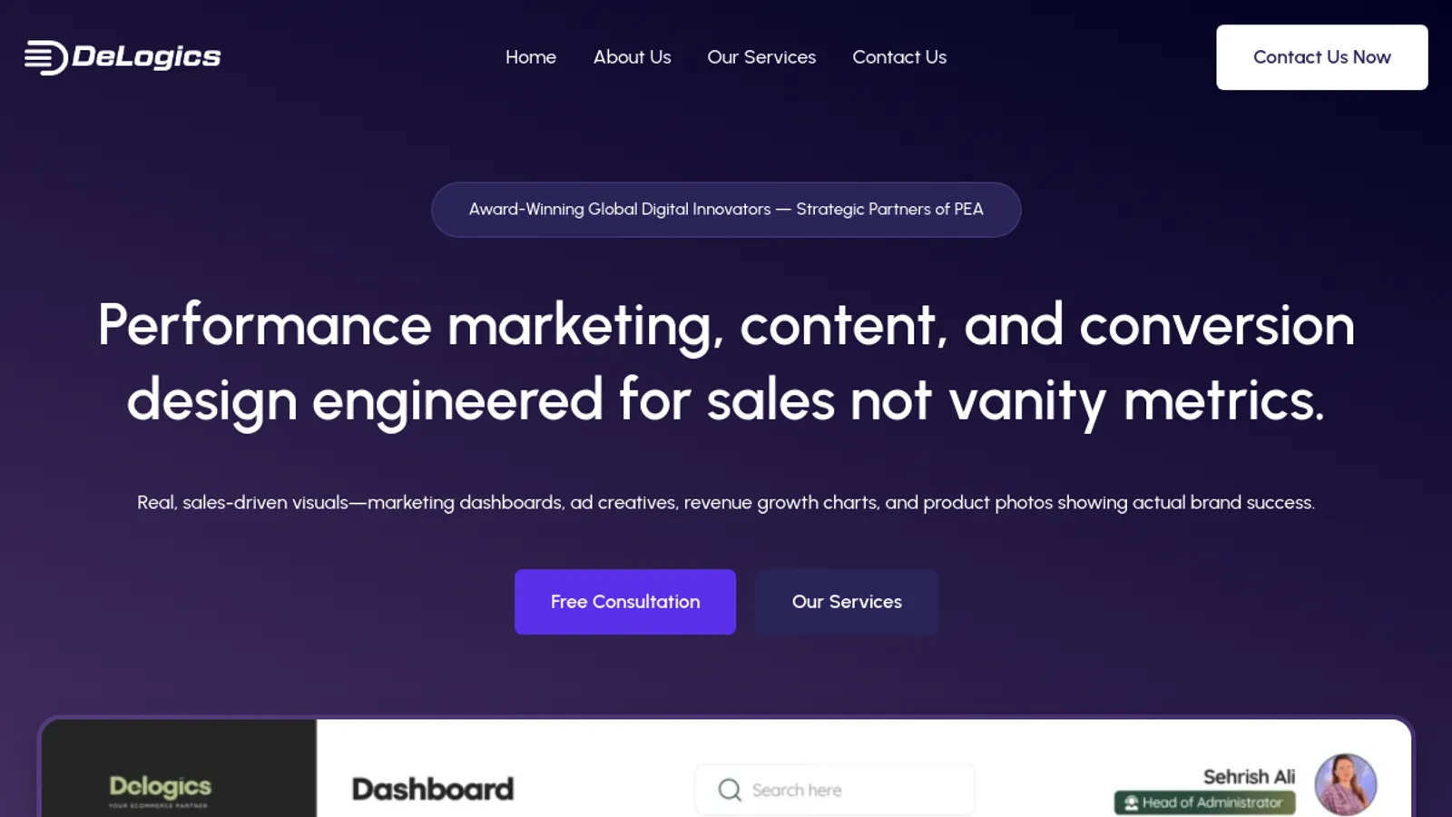 Screenshot of the DeLogics eCommerce homepage