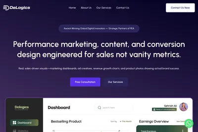 Screenshot of the DeLogics eCommerce homepage