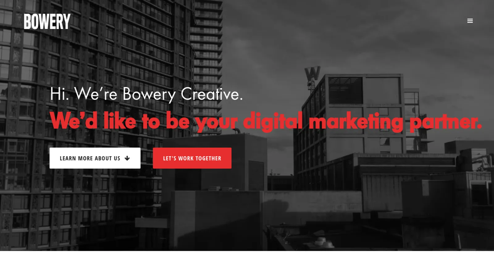 Screenshot of the Bowery Creative homepage