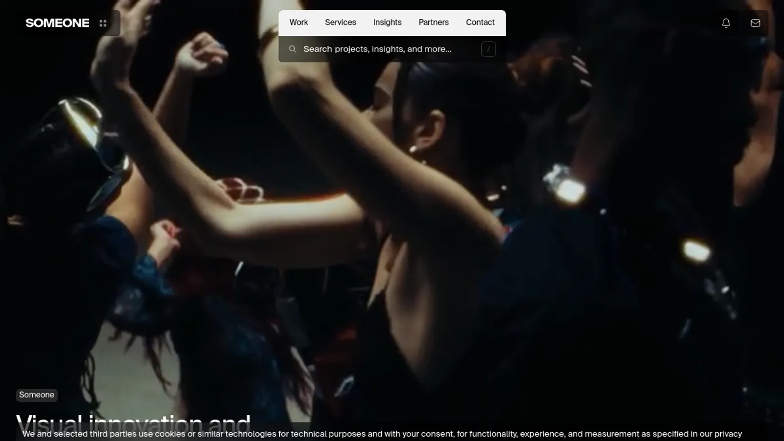 Screenshot of the SOMEONE homepage