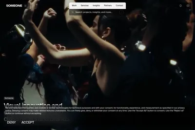 Screenshot of the SOMEONE homepage