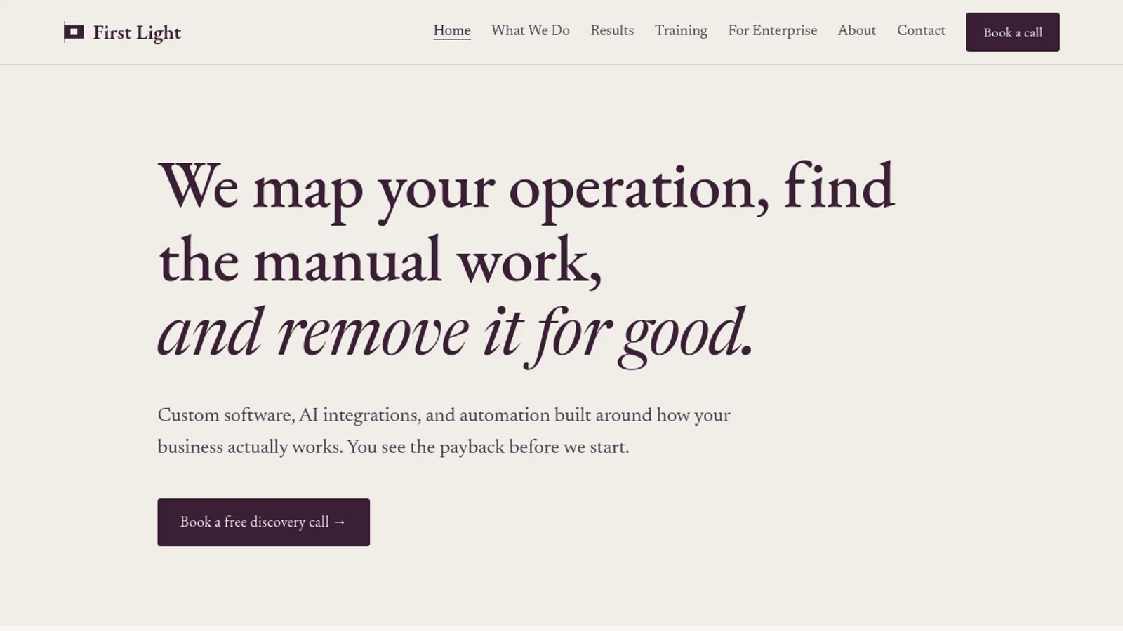 Screenshot of the First Light homepage