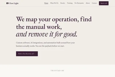 Screenshot of the First Light homepage