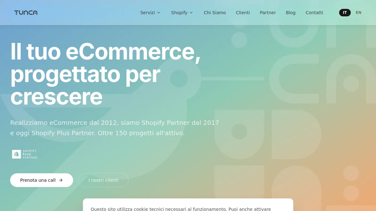 Screenshot of the Tunca homepage