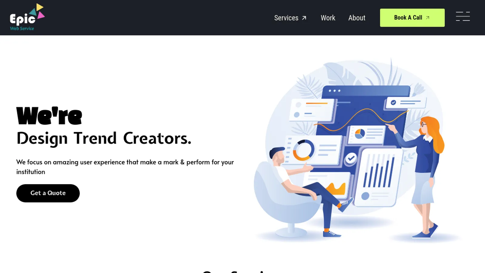 Screenshot of the Epic Web Service homepage
