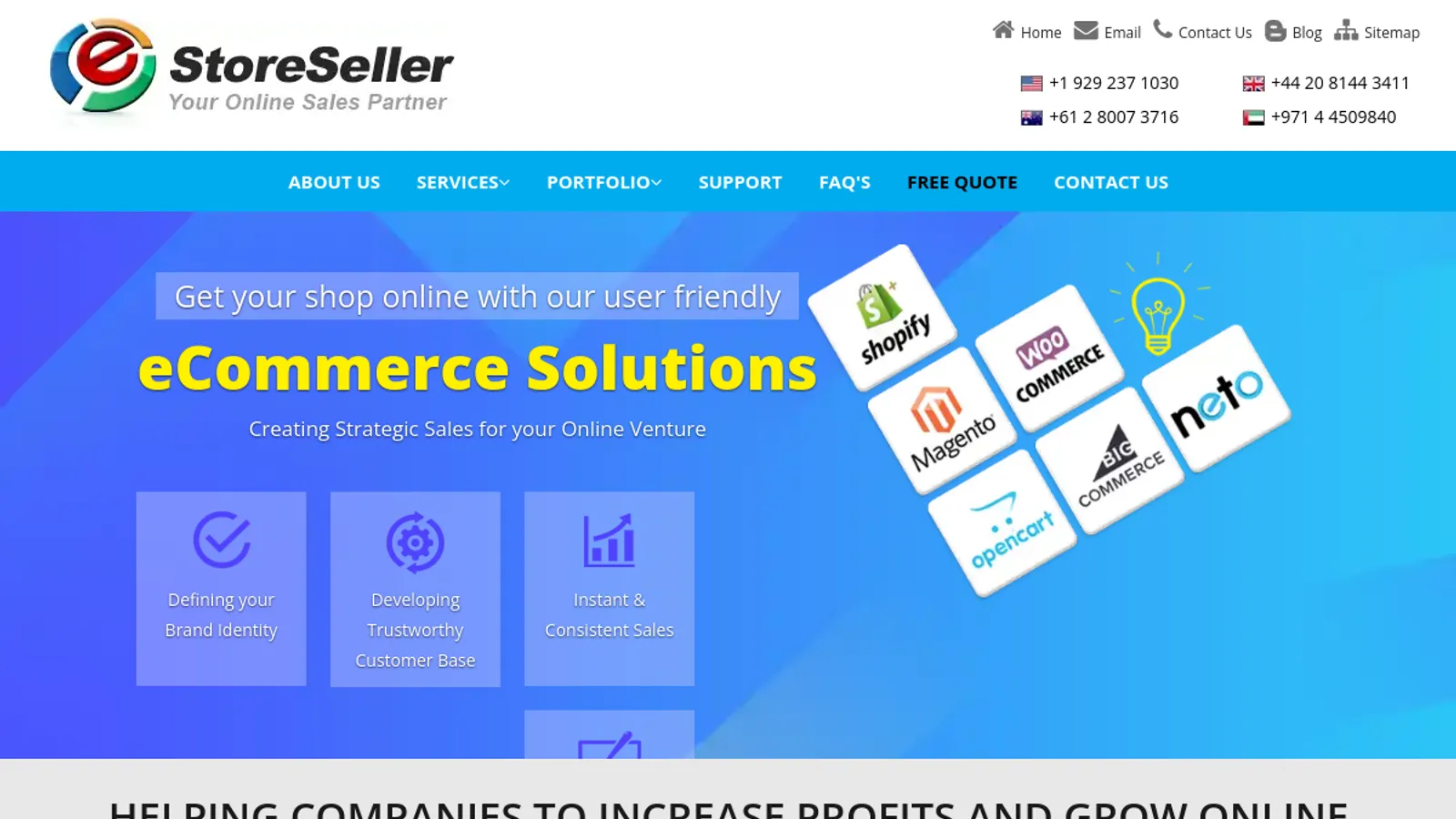 Screenshot of the eStoreSeller homepage