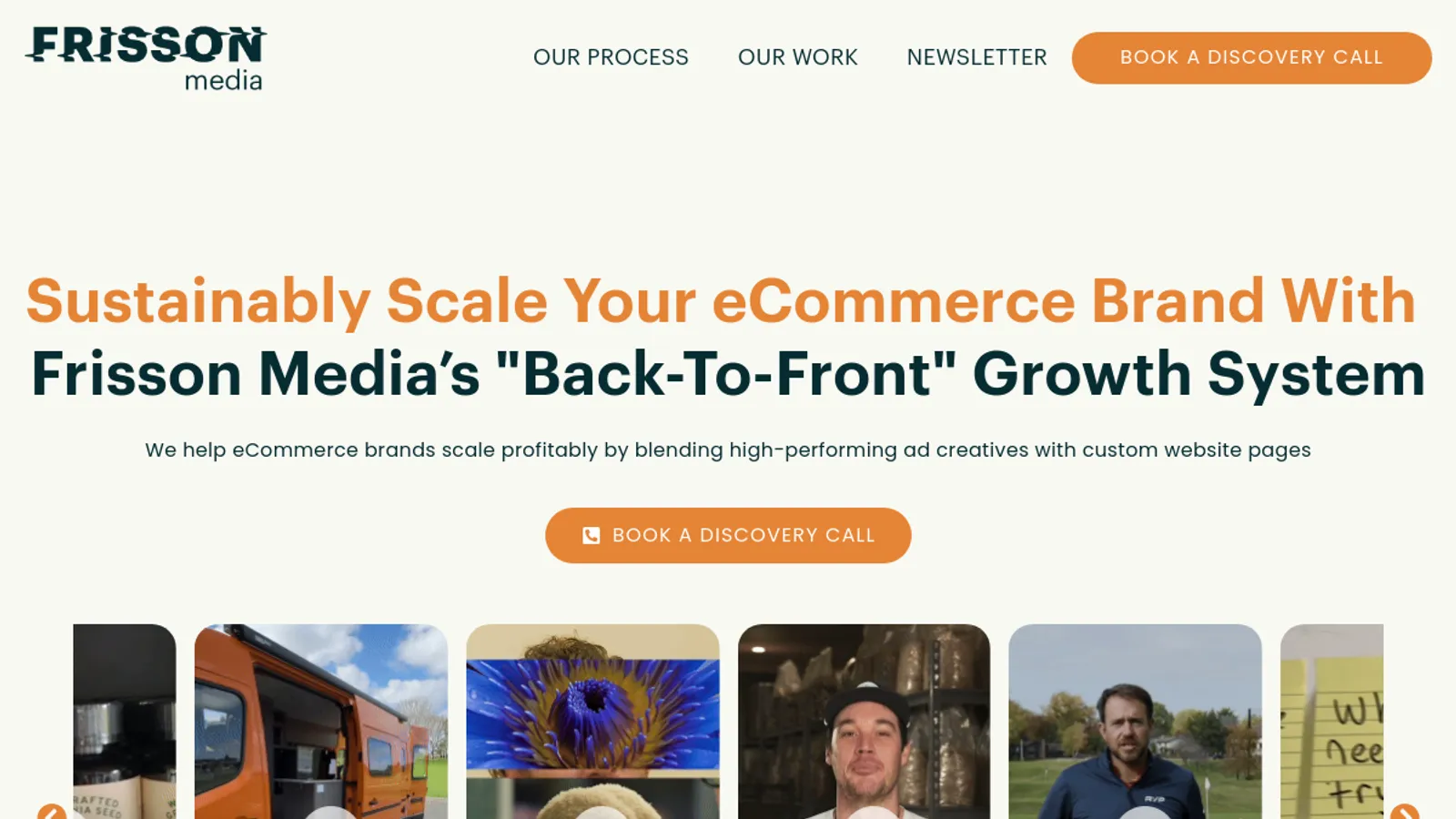 Screenshot of the Frisson Media homepage