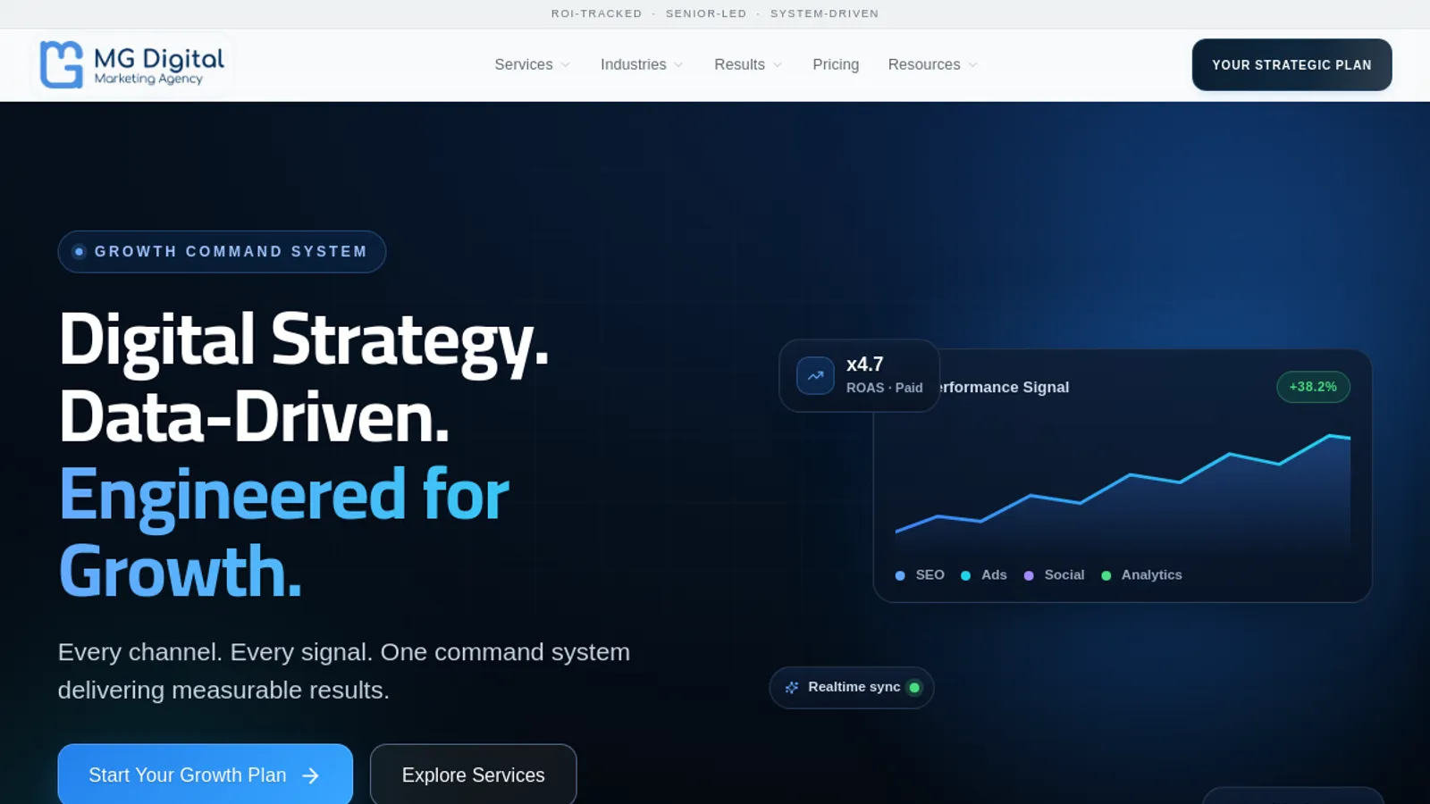 Screenshot of the MG Digital homepage