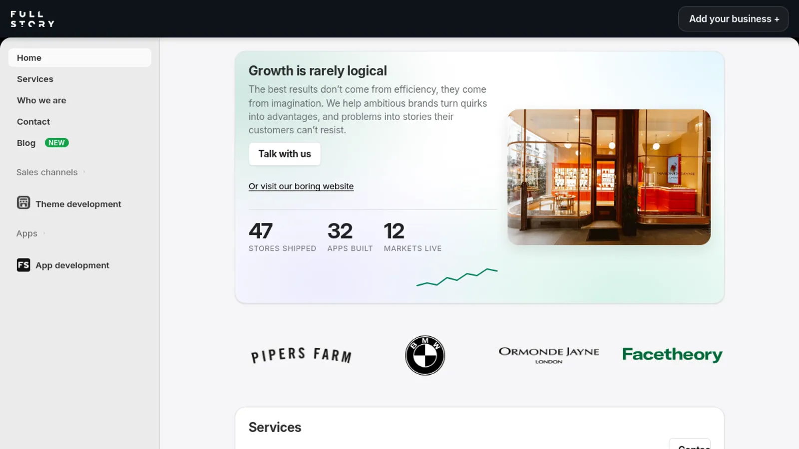 Screenshot of the Full Story homepage