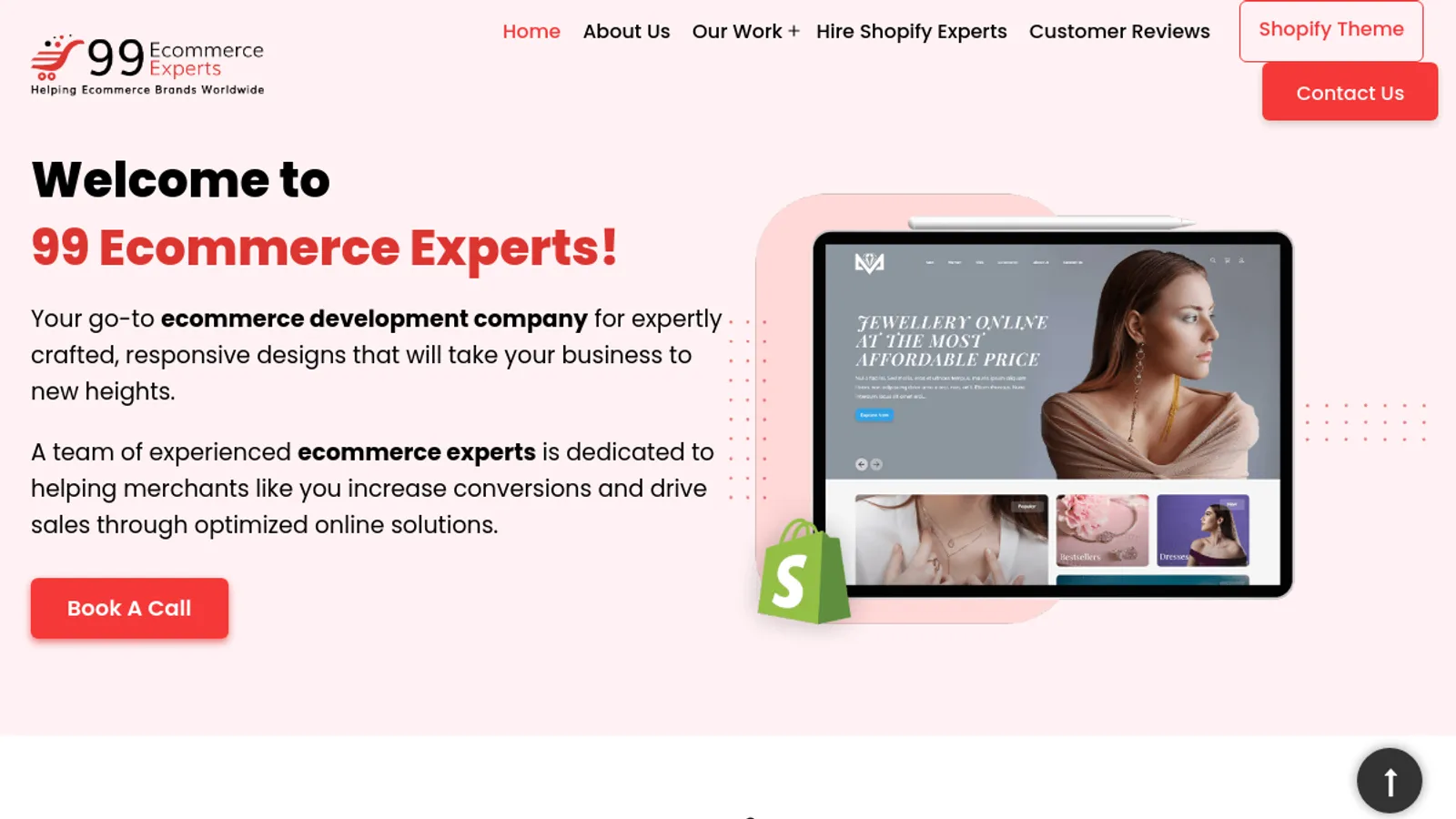 Screenshot of the 99 Ecommerce Experts homepage
