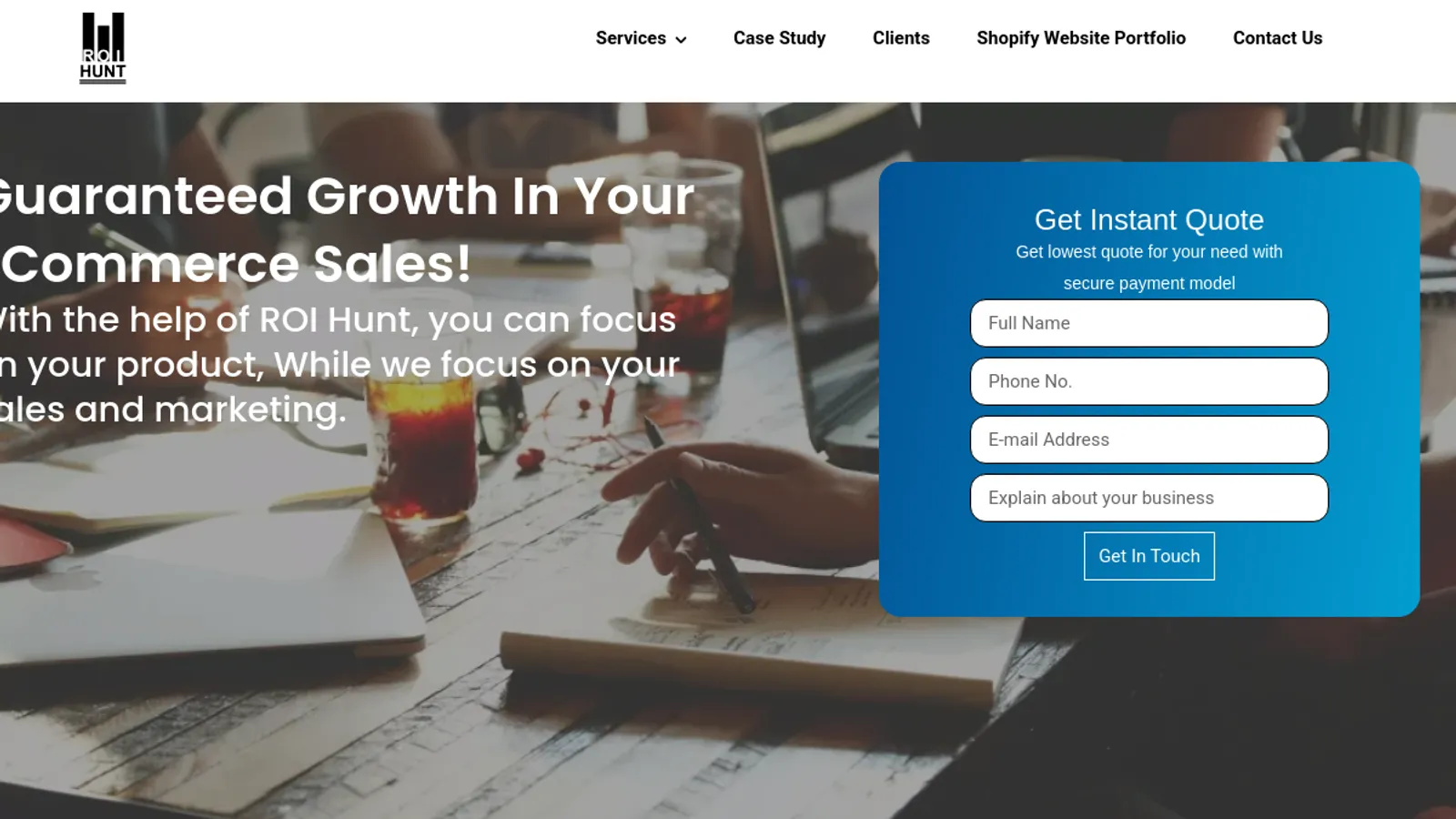 Screenshot of the ROI HUNT PRIVATE LIMITED homepage