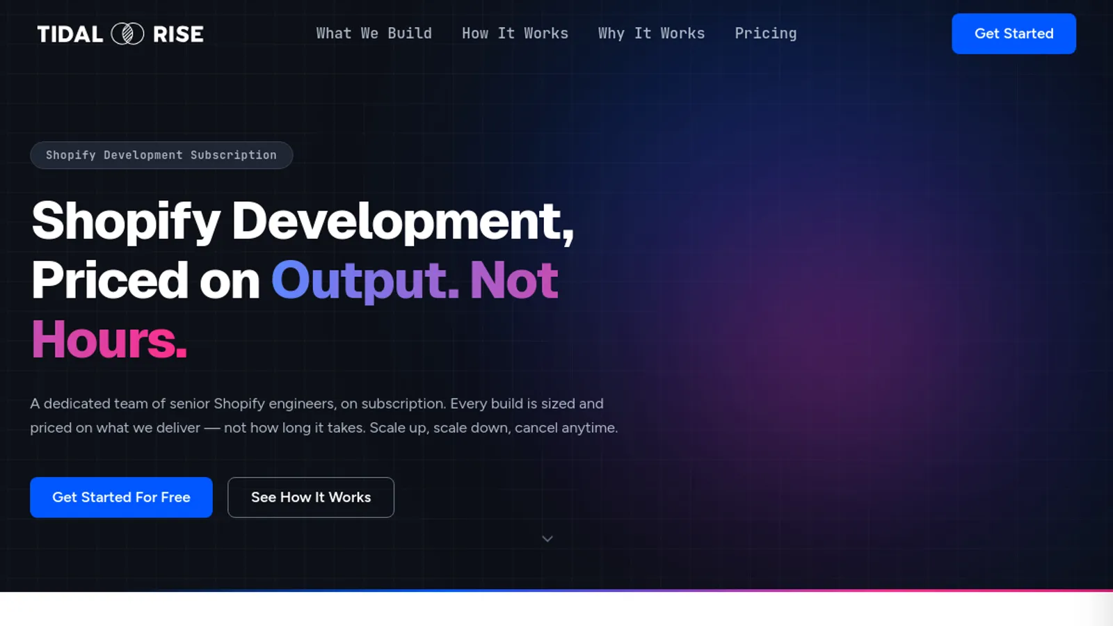 Screenshot of the Tidal Rise homepage