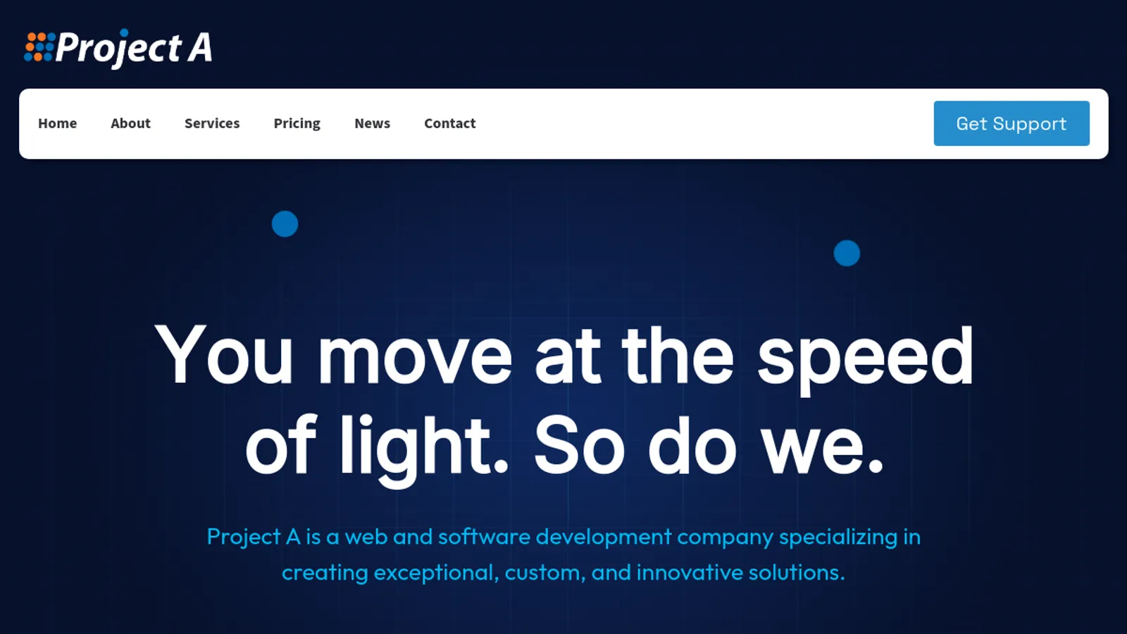 Screenshot of the Project A, Inc. homepage