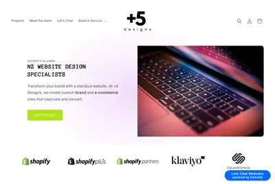 Screenshot of the Plus 5 Designs homepage