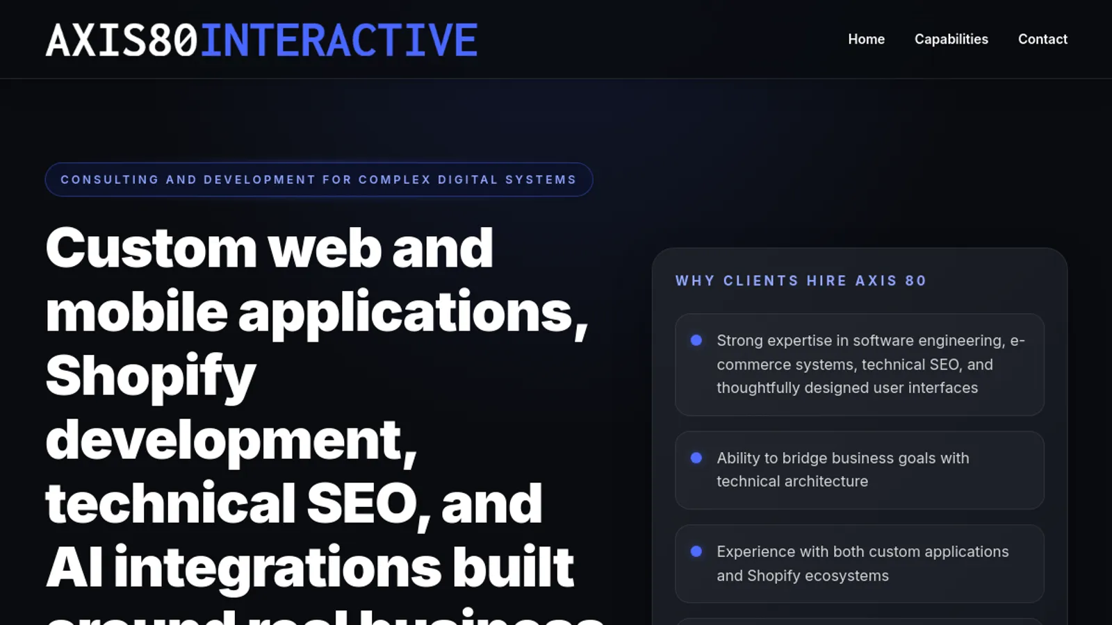 Screenshot of the Axis 80 Interactive homepage