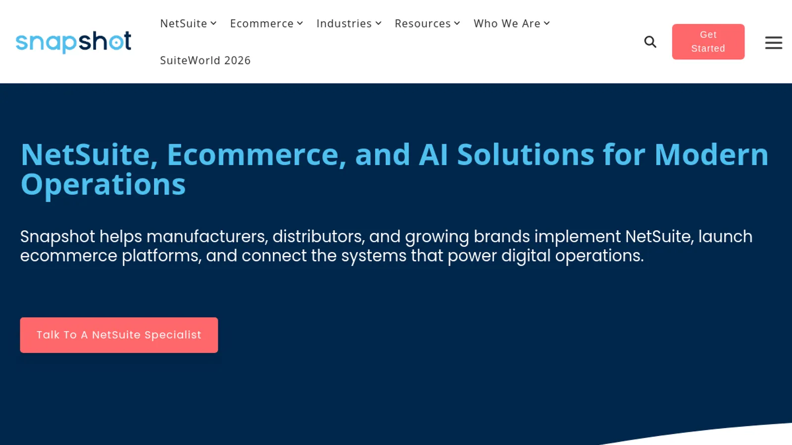 Screenshot of the Snapshot Design homepage