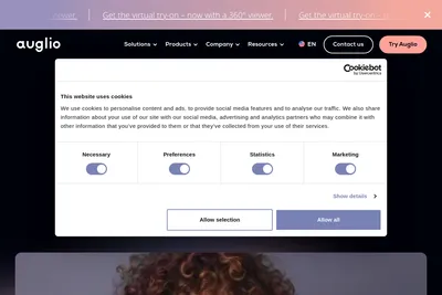 Screenshot of the Auglio homepage