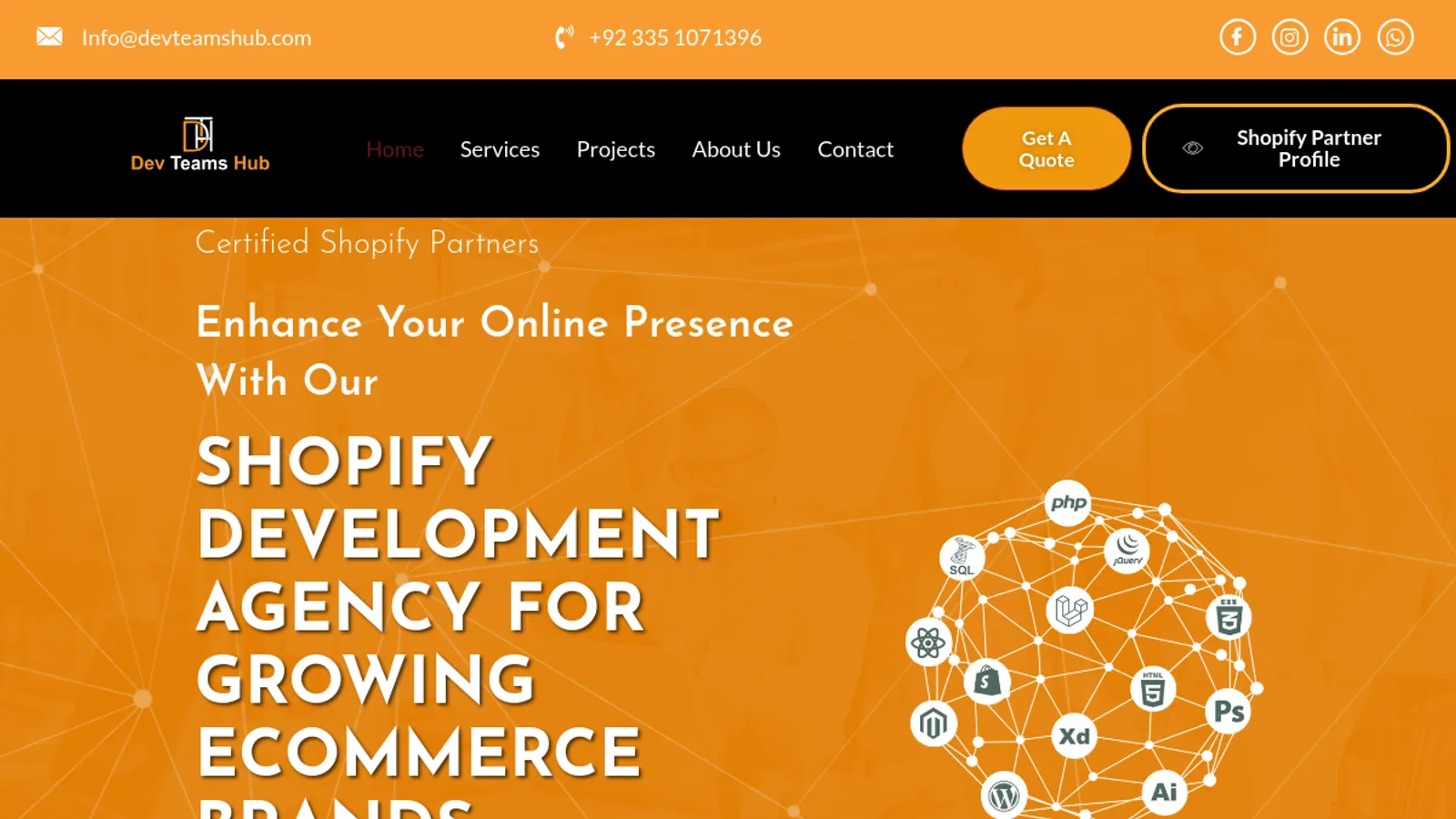 Screenshot of the DevTeamshub homepage