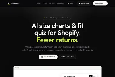 Screenshot of the SmartSize homepage