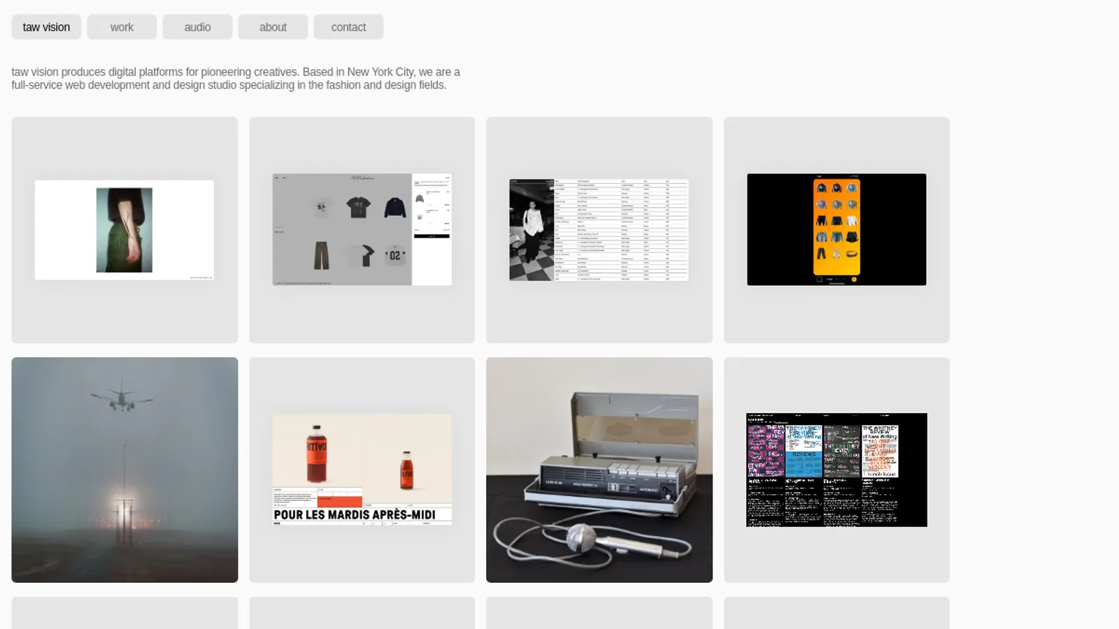 Screenshot of the taw vision homepage