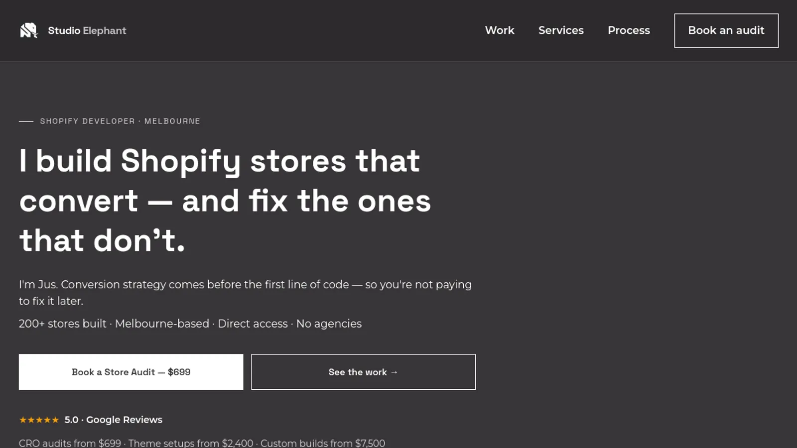 Screenshot of the Studio Elephant homepage