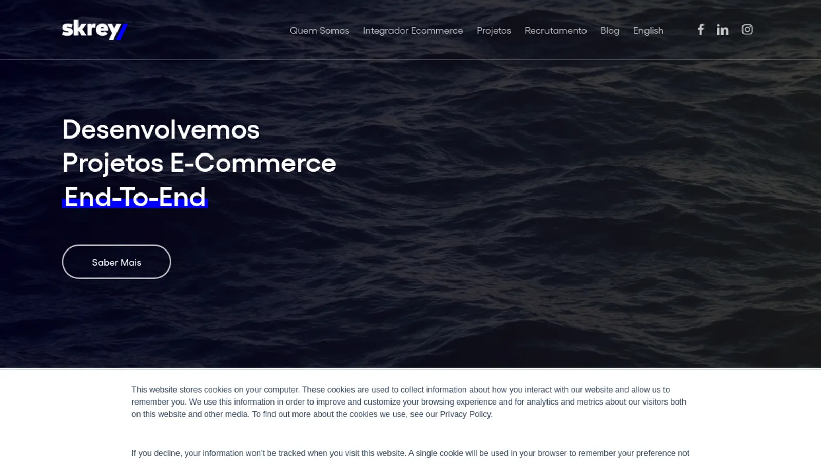 Screenshot of the Skrey homepage