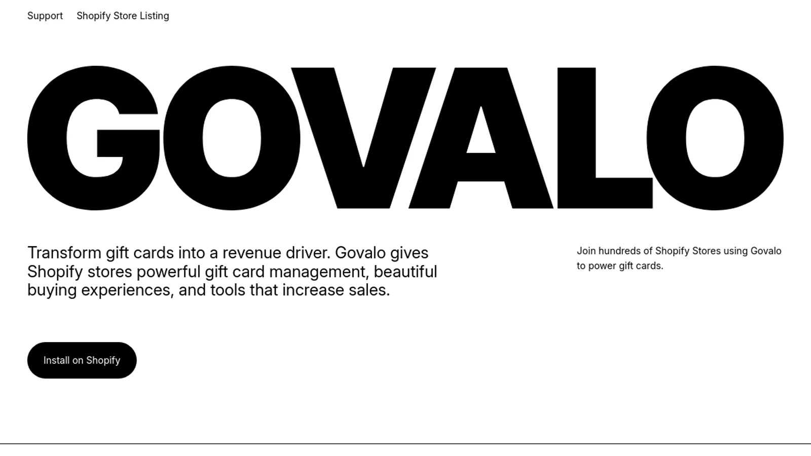 Screenshot of the Govalo homepage