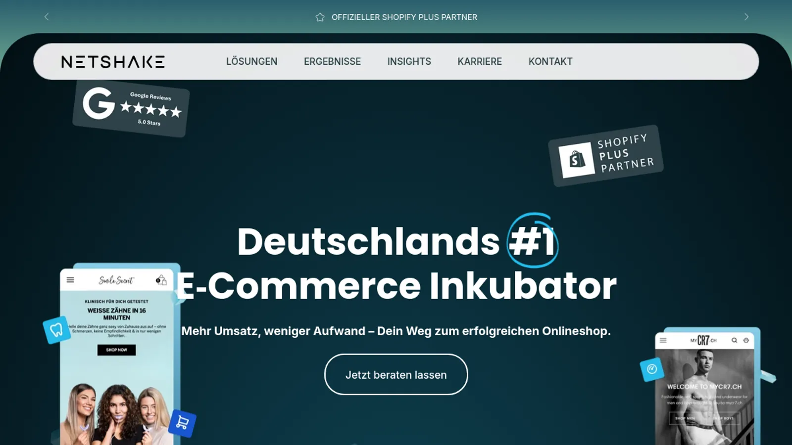Screenshot of the NETSHAKE homepage
