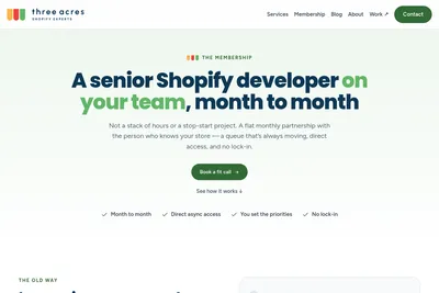 Screenshot of the Three Acres homepage