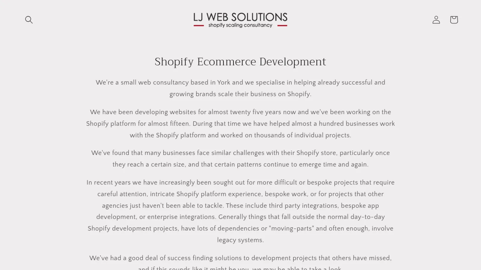 Screenshot of the LJ Web Solutions Limited homepage