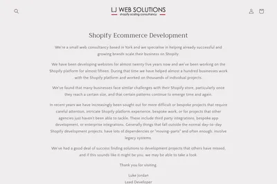 Screenshot of the LJ Web Solutions Limited homepage