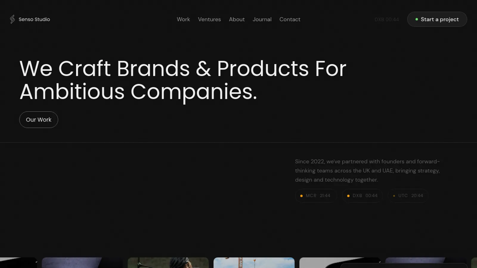 Screenshot of the Senso Studio homepage