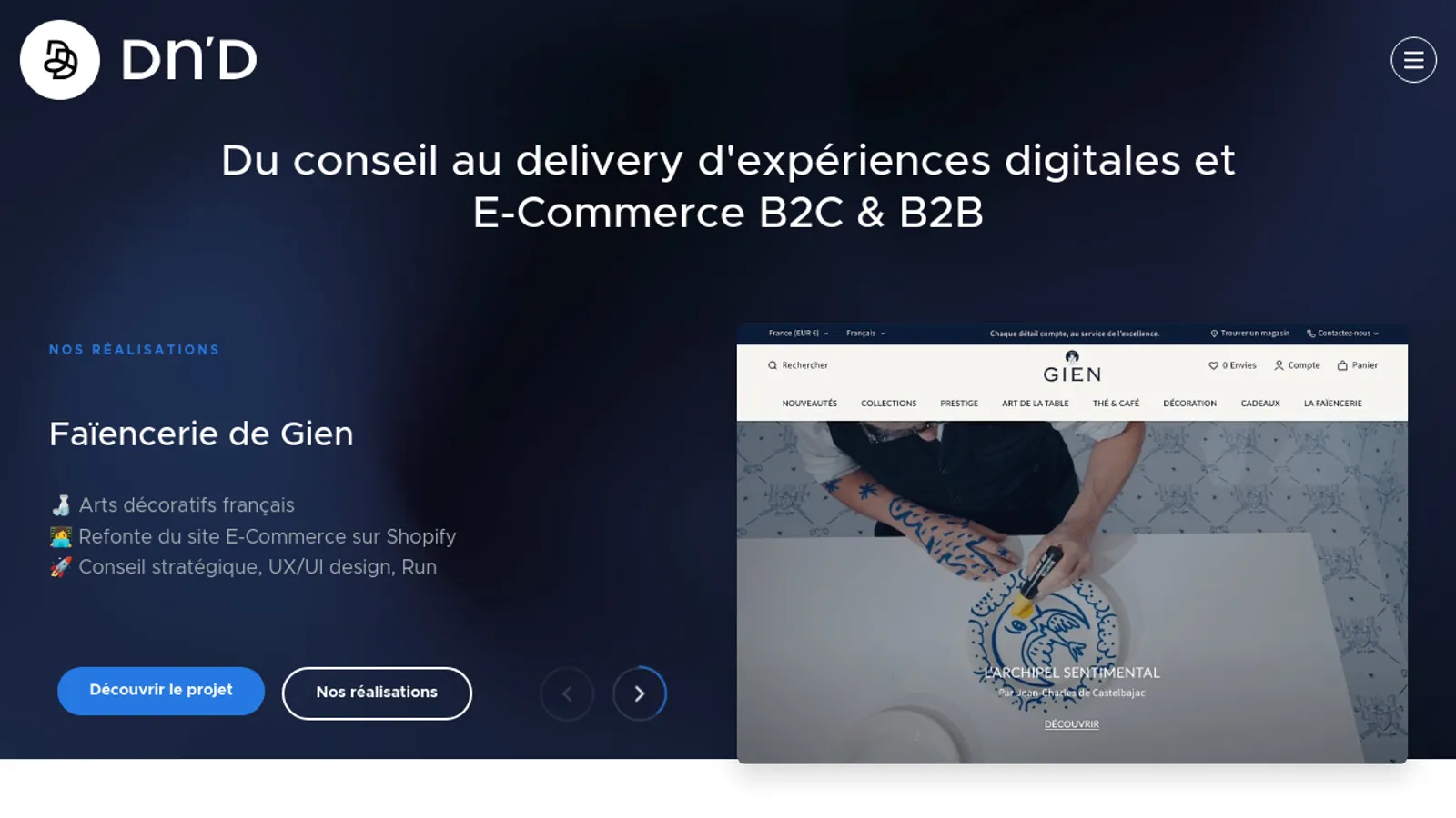 Screenshot of the Agence Dn'D homepage