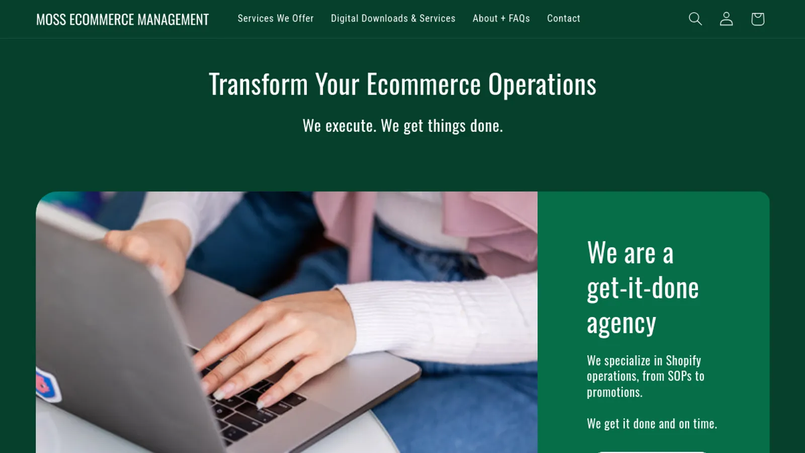 Screenshot of the Moss Ecommerce Management homepage